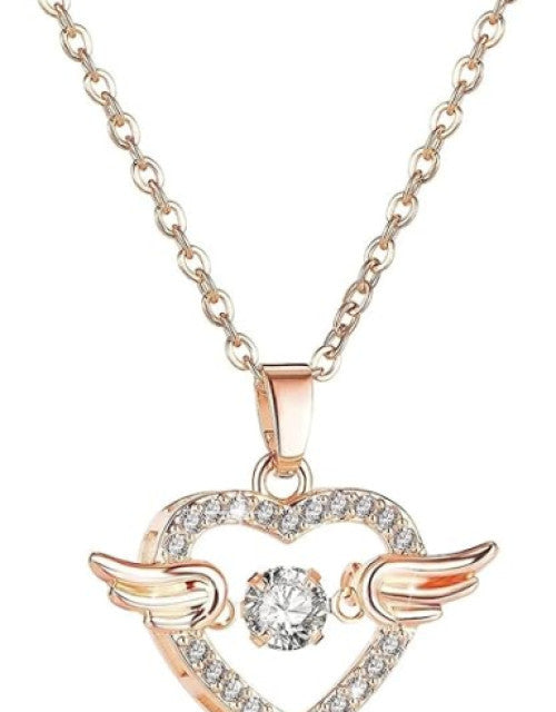 Chain Pendant For Women Stainless Steel Flying Feather Heart Cubic Zirconia Rose Gold Pedant Necklace For Women Girls